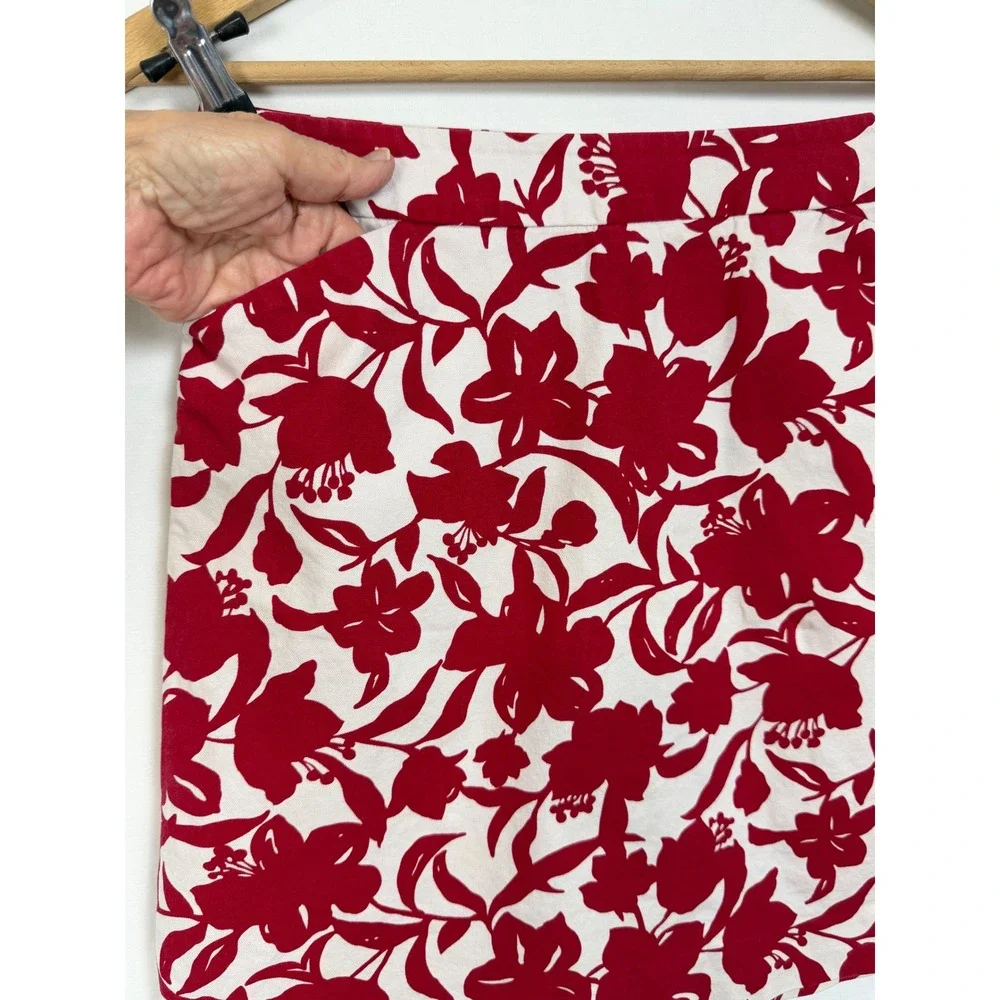 Ann Taylor Floral‎ Mini Skirt Womens 4 Red White Cotton Stretch Pockets